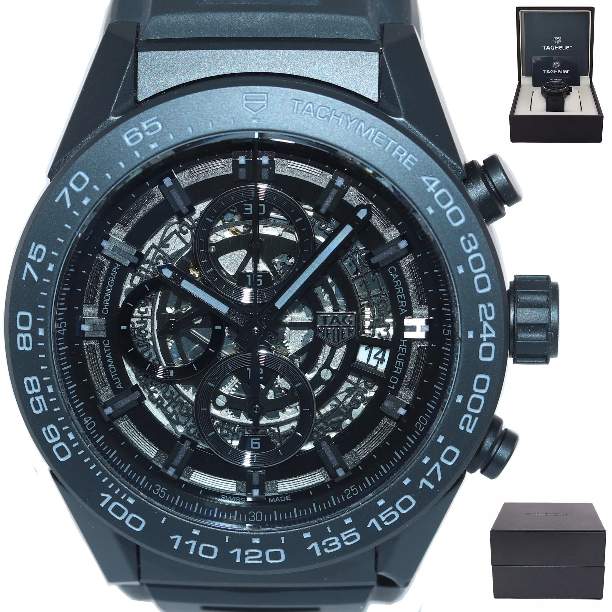 PAPERS TAG Heuer Carrera Skeleton Chronograph Black Ceramic Auto 45mm CAR2A91