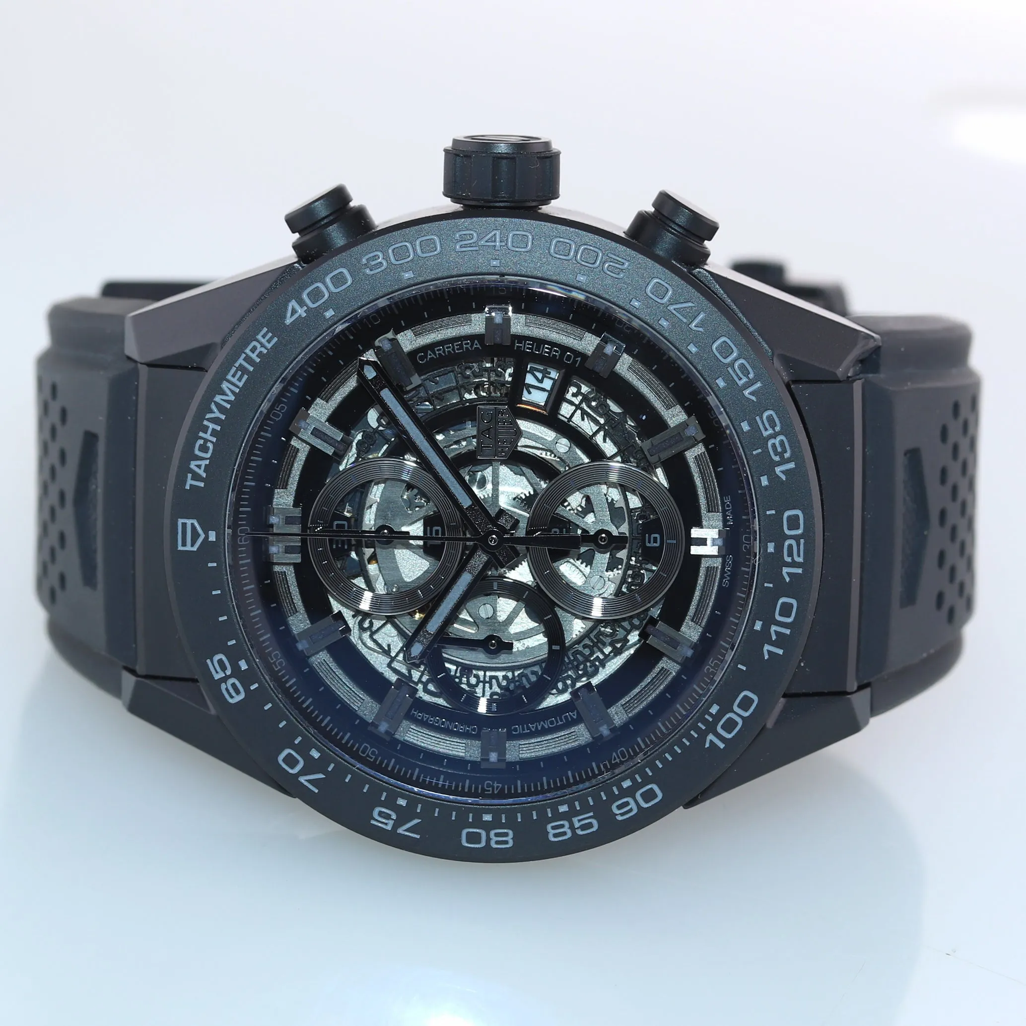 PAPERS TAG Heuer Carrera Skeleton Chronograph Black Ceramic Auto 45mm CAR2A91