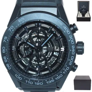 PAPERS TAG Heuer Carrera Skeleton Chronograph Black Ceramic Auto 45mm CAR2A91
