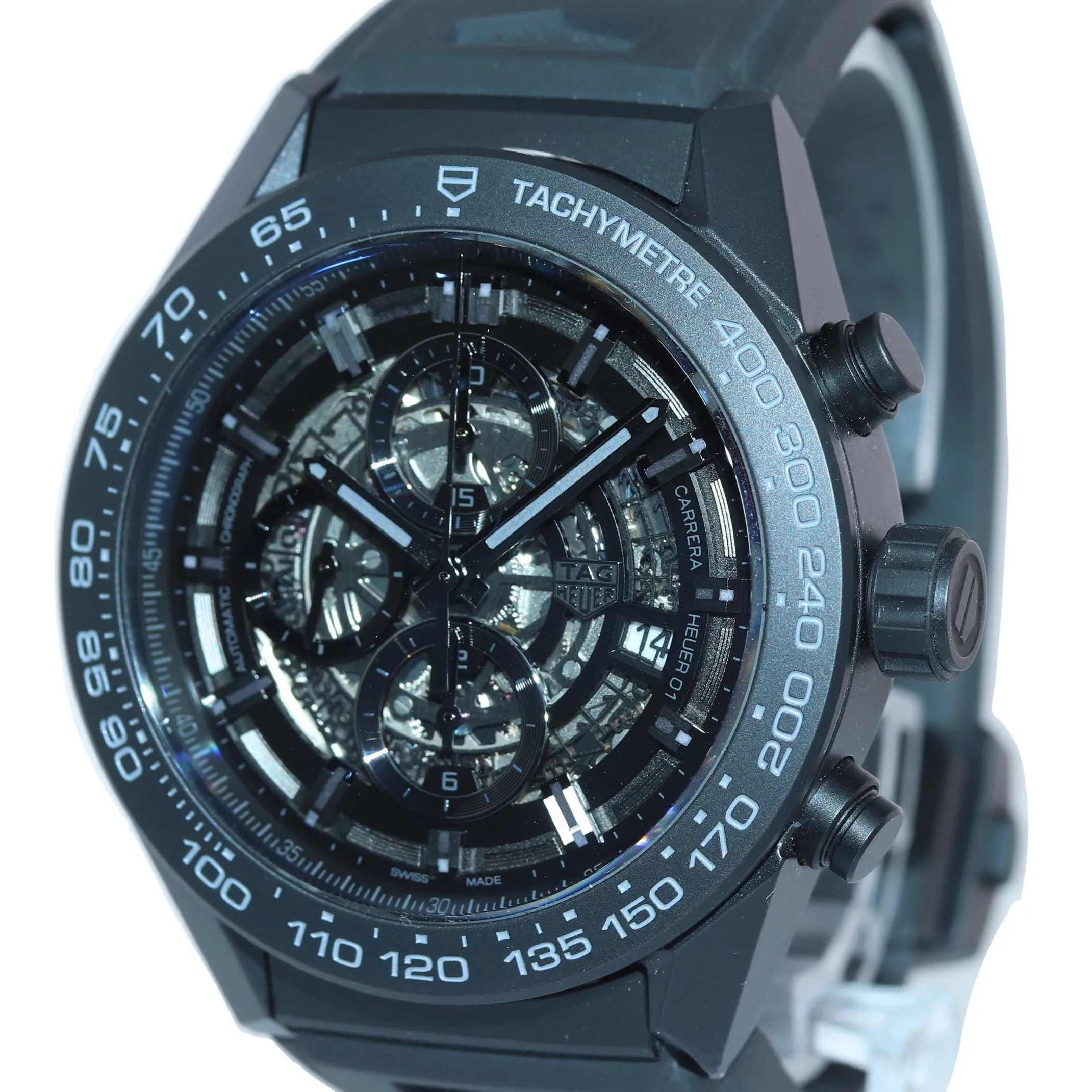 PAPERS TAG Heuer Carrera Skeleton Chronograph Black Ceramic Auto 45mm CAR2A91