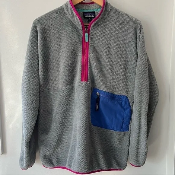 PATAGONIA WOMEN'S RE-TOOL 1/2 ZIP PULLOVER  FLEECE GREY FLOAT BLUE L
