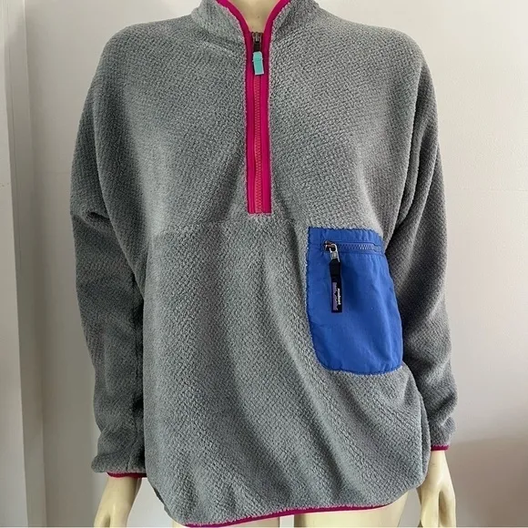 PATAGONIA WOMEN'S RE-TOOL 1/2 ZIP PULLOVER  FLEECE GREY FLOAT BLUE L