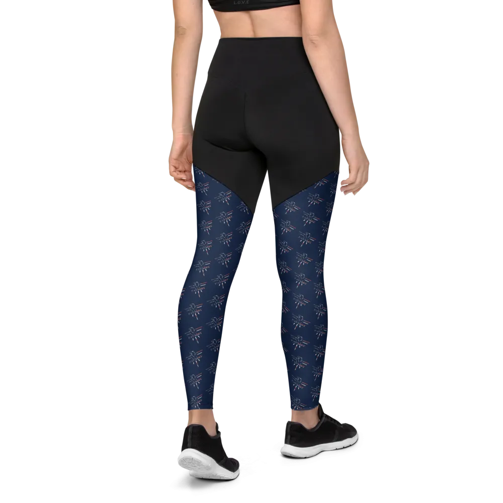 Patriot Eagle Logo RWB Flag Sports Leggings