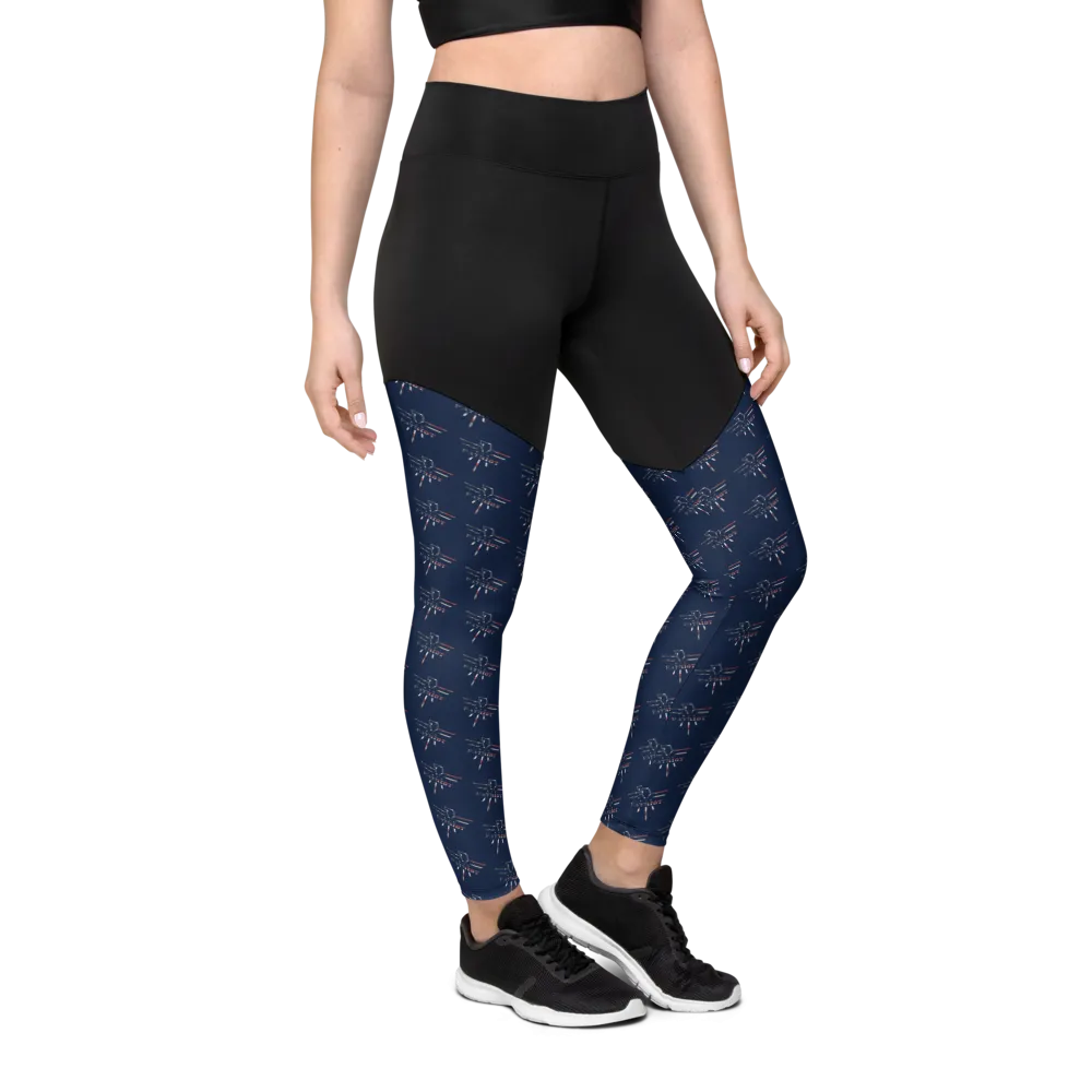 Patriot Eagle Logo RWB Flag Sports Leggings