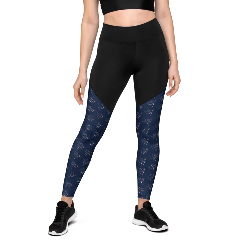 Patriot Eagle Logo RWB Flag Sports Leggings