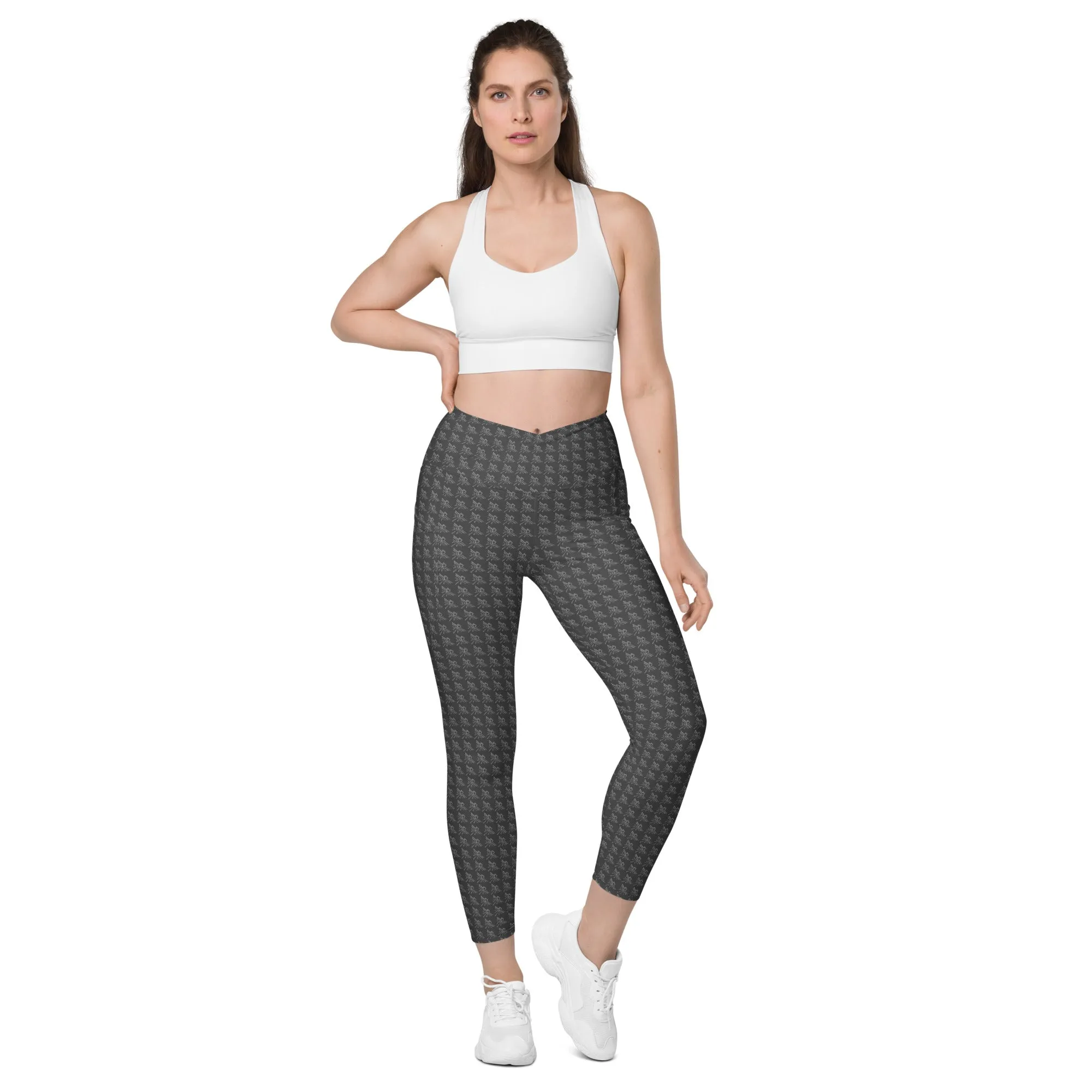 Patriot White Eagle Grey Crossover Leggings with Pockets