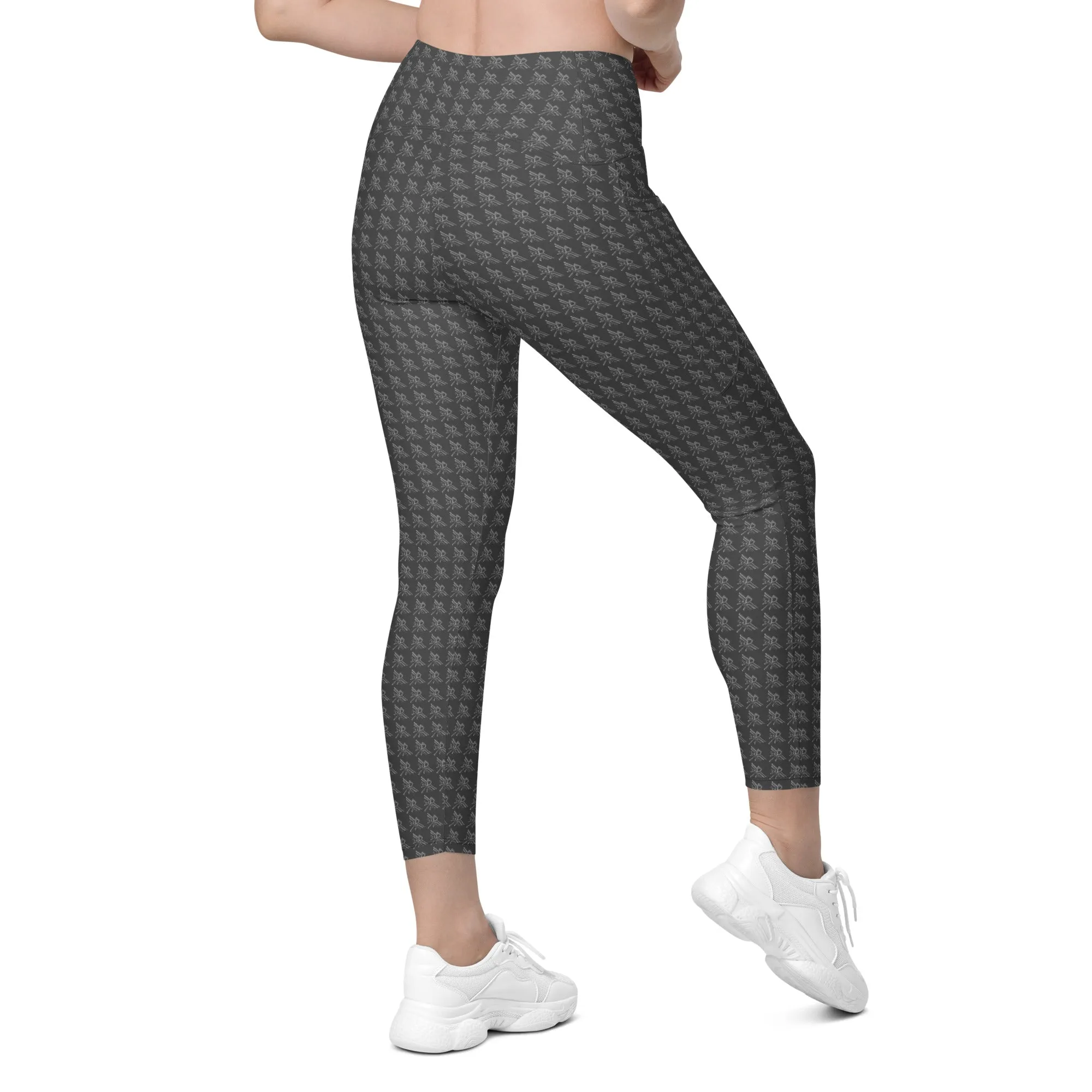 Patriot White Eagle Grey Crossover Leggings with Pockets