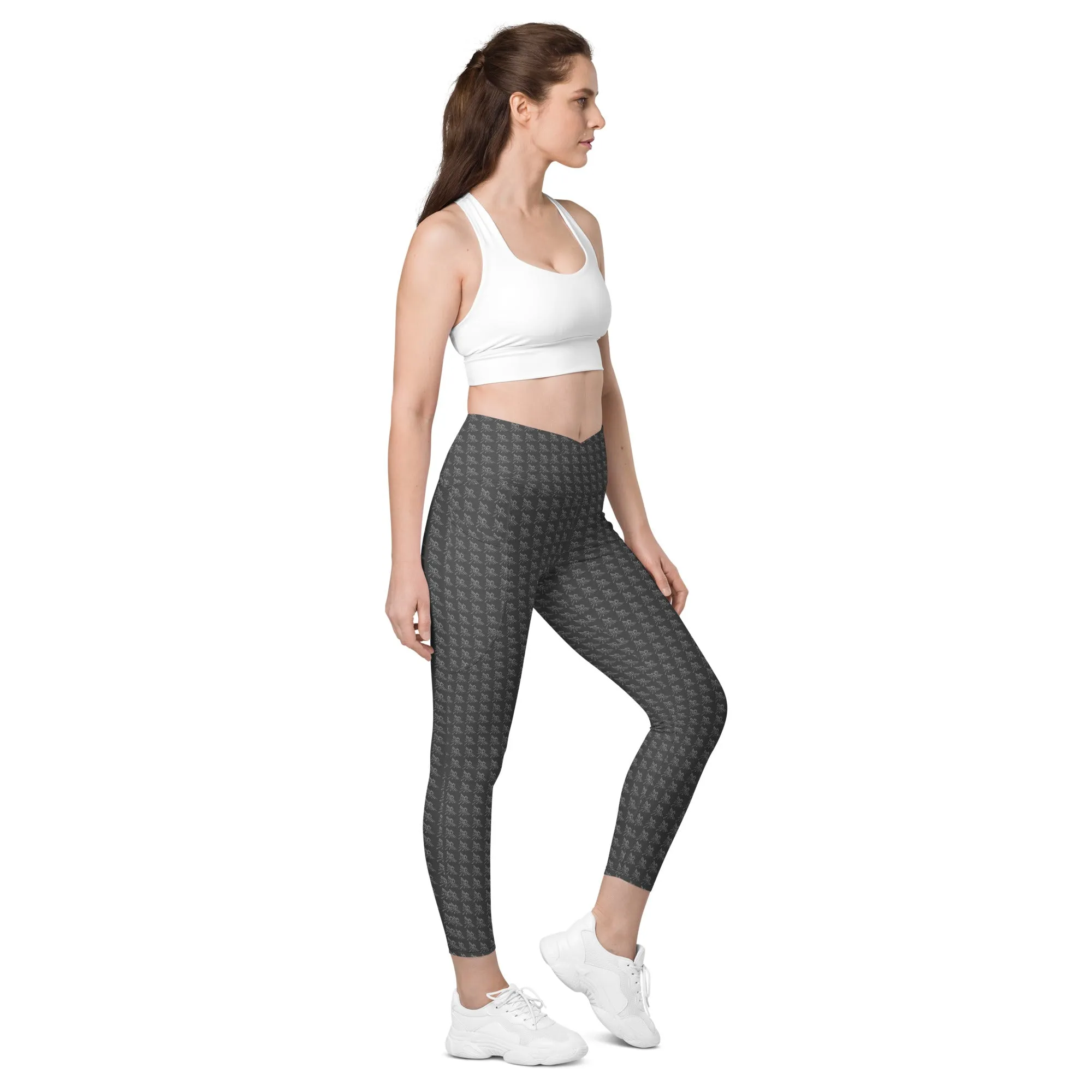 Patriot White Eagle Grey Crossover Leggings with Pockets