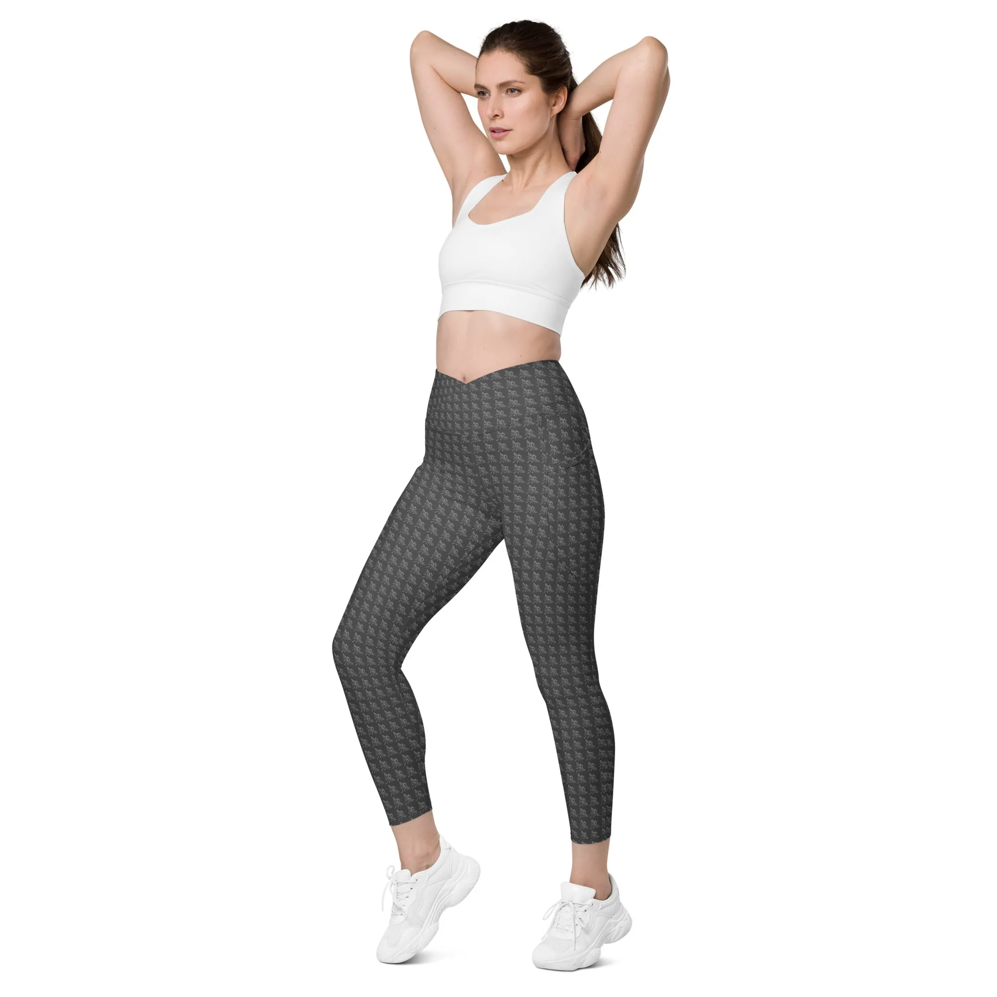 Patriot White Eagle Grey Crossover Leggings with Pockets