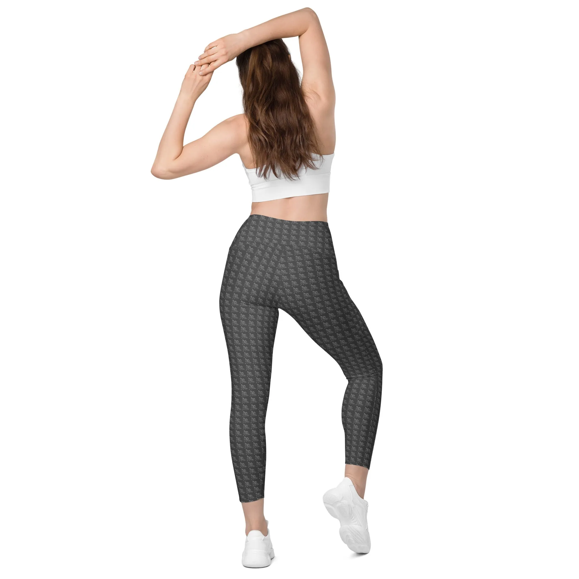 Patriot White Eagle Grey Crossover Leggings with Pockets