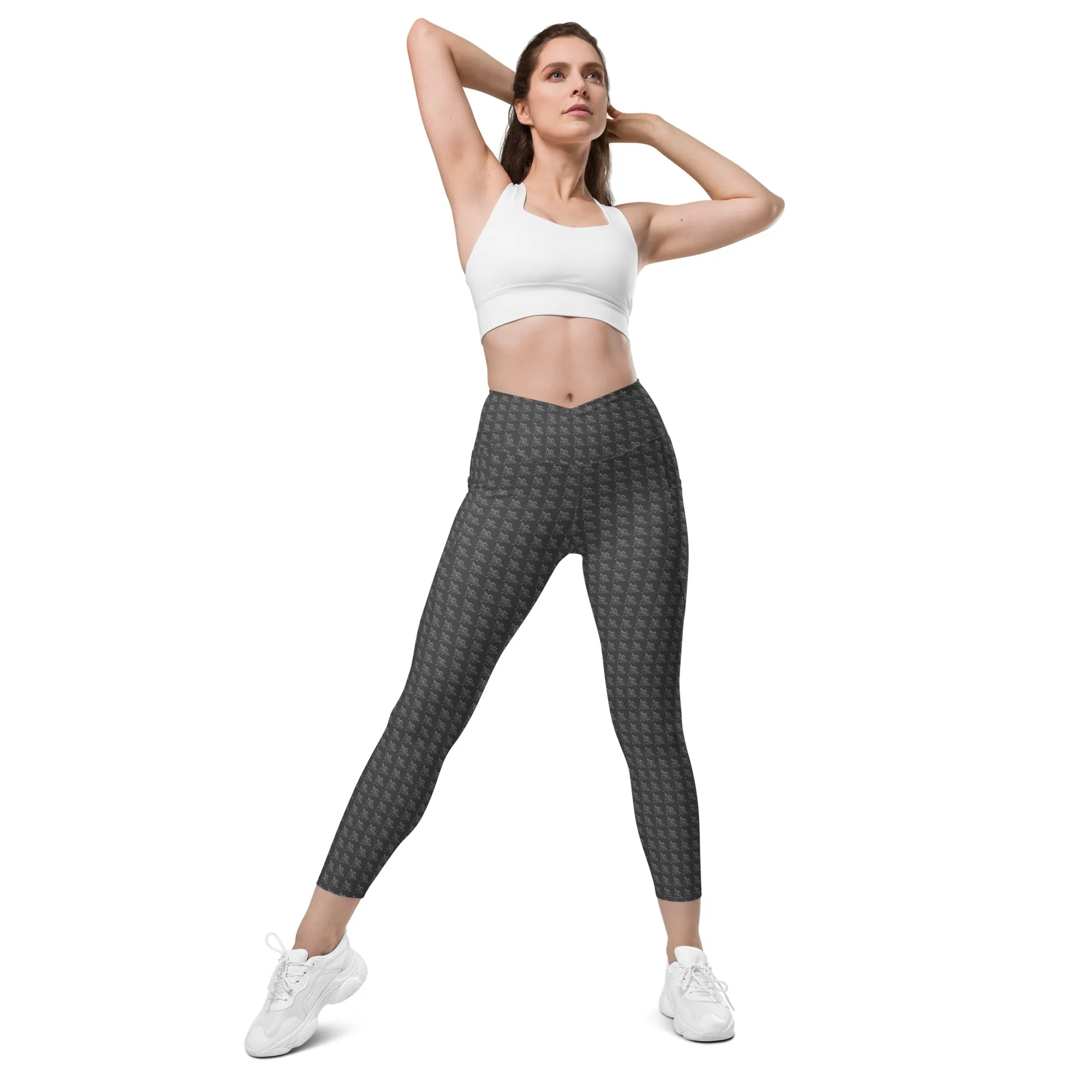 Patriot White Eagle Grey Crossover Leggings with Pockets