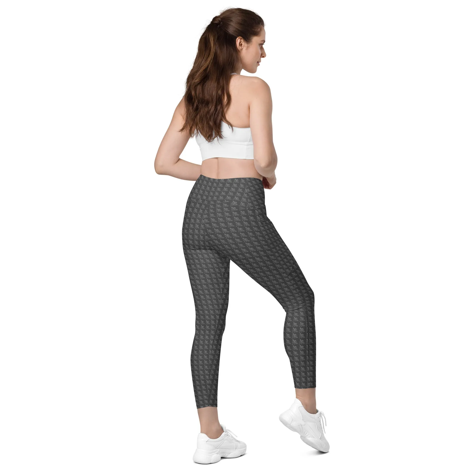 Patriot White Eagle Grey Crossover Leggings with Pockets