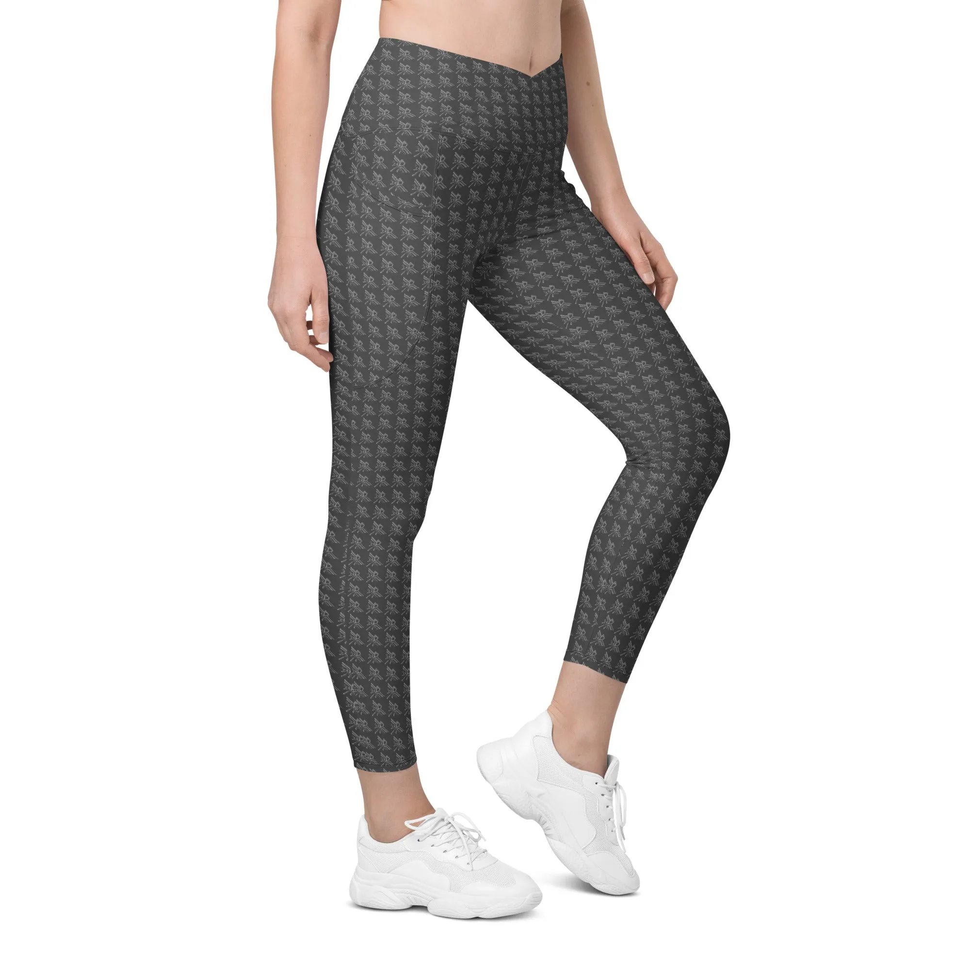 Patriot White Eagle Grey Crossover Leggings with Pockets