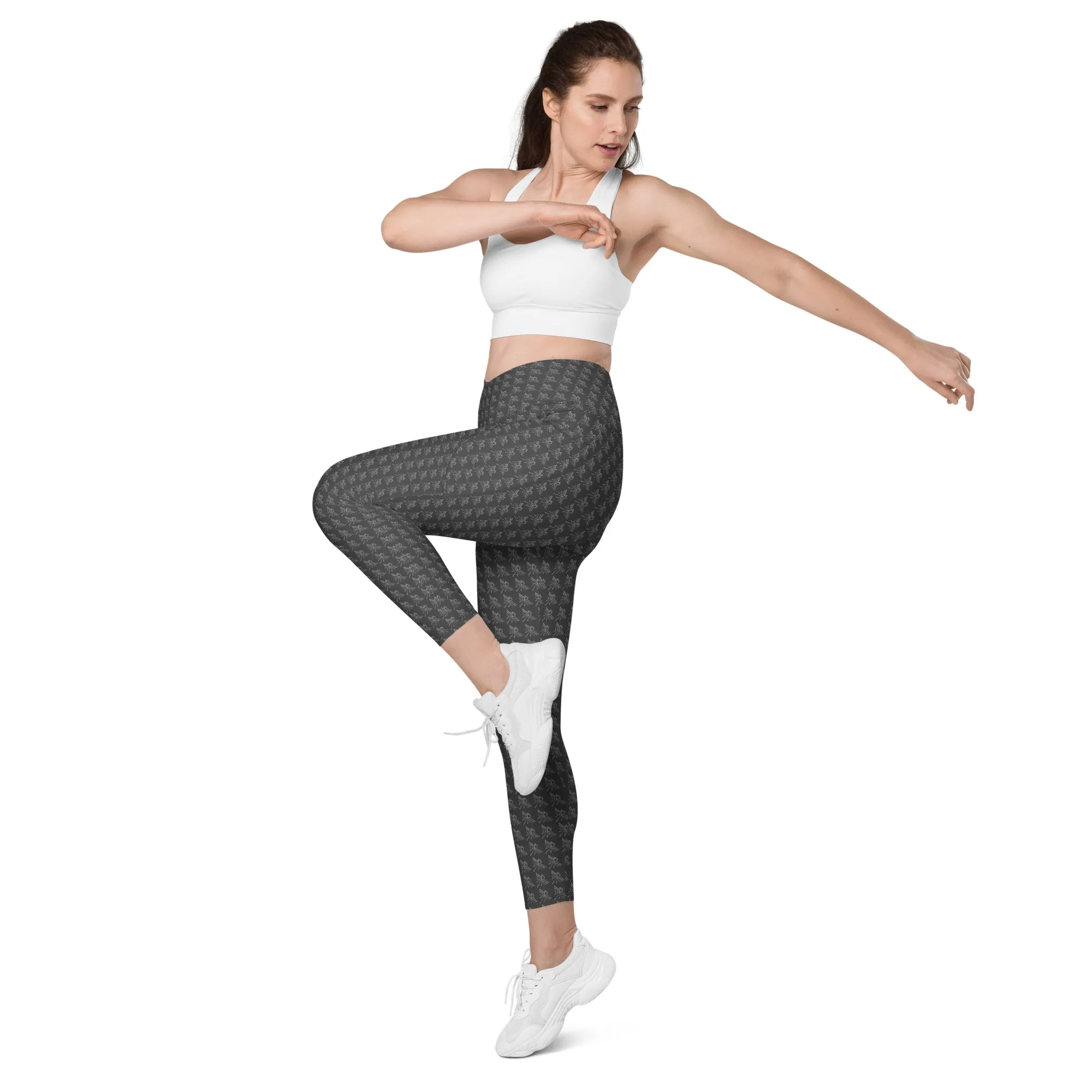 Patriot White Eagle Grey Crossover Leggings with Pockets