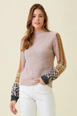 Patterned Sleeve Sweater