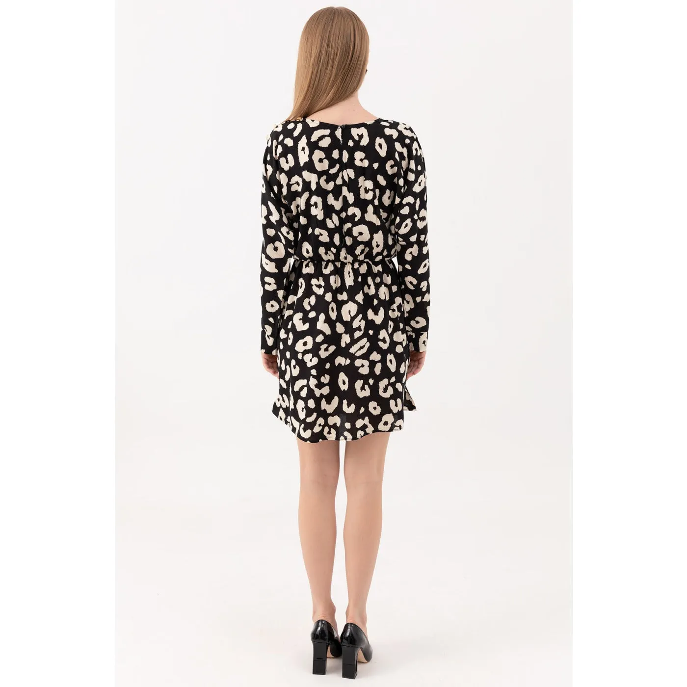 Patterned Sleeves Slit Dress