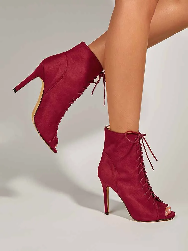 Peep Toe Lace-up Boots