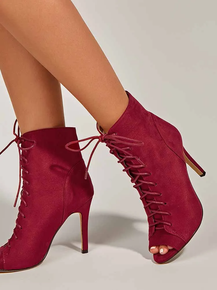 Peep Toe Lace-up Boots