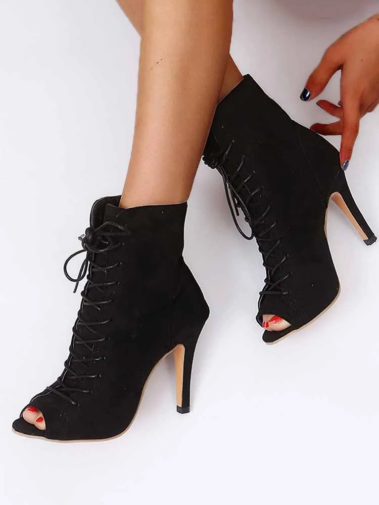 Peep Toe Lace-up Boots