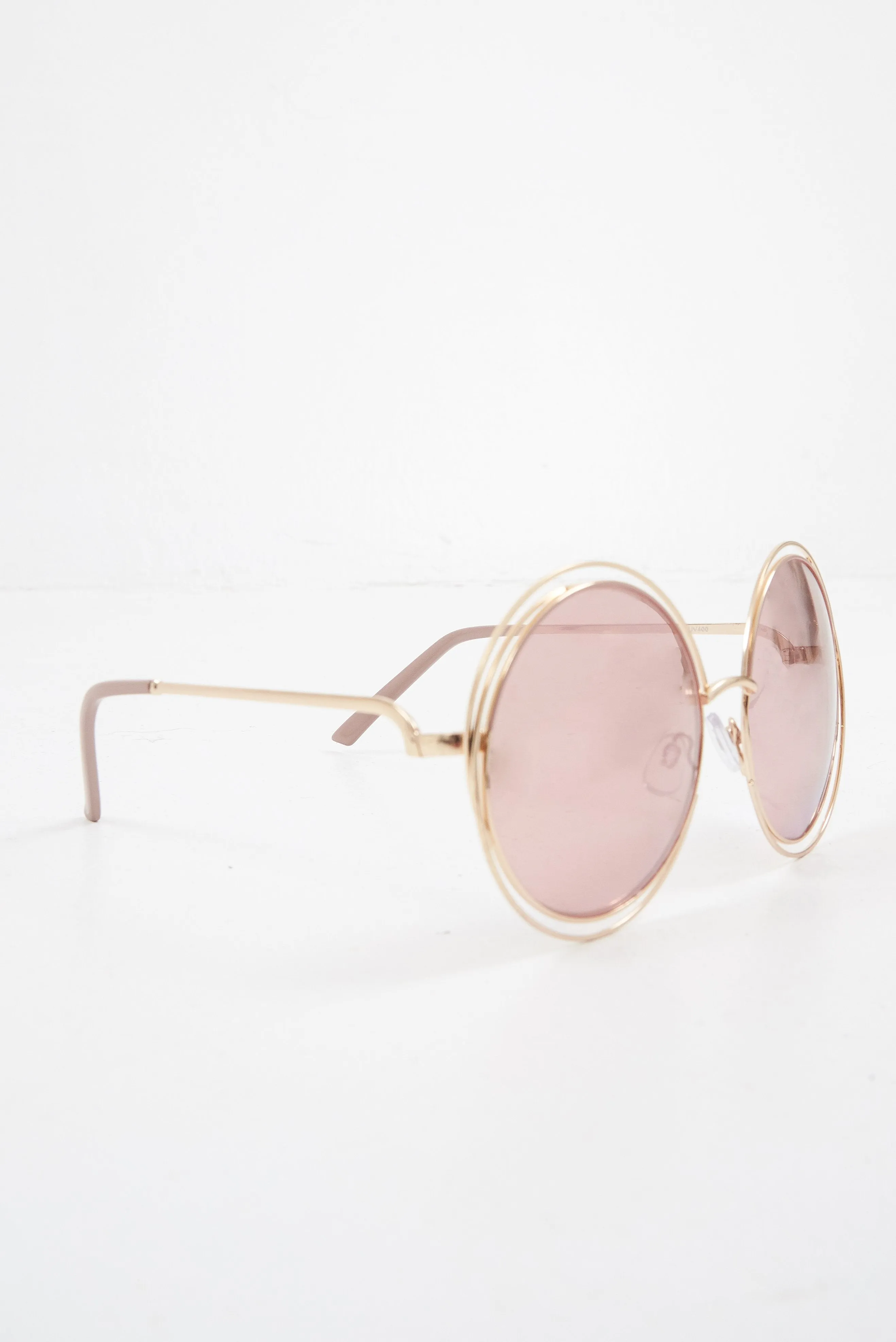 Pink Gold Metal Oversized Circle Sunglasses - Keicy