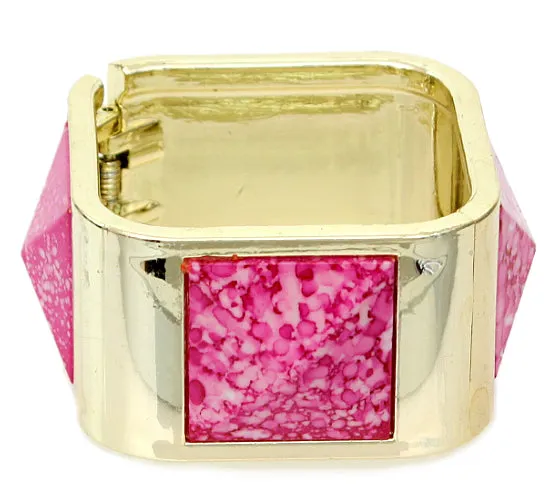 Pink Spotted Pyramid Hinged Bracelet
