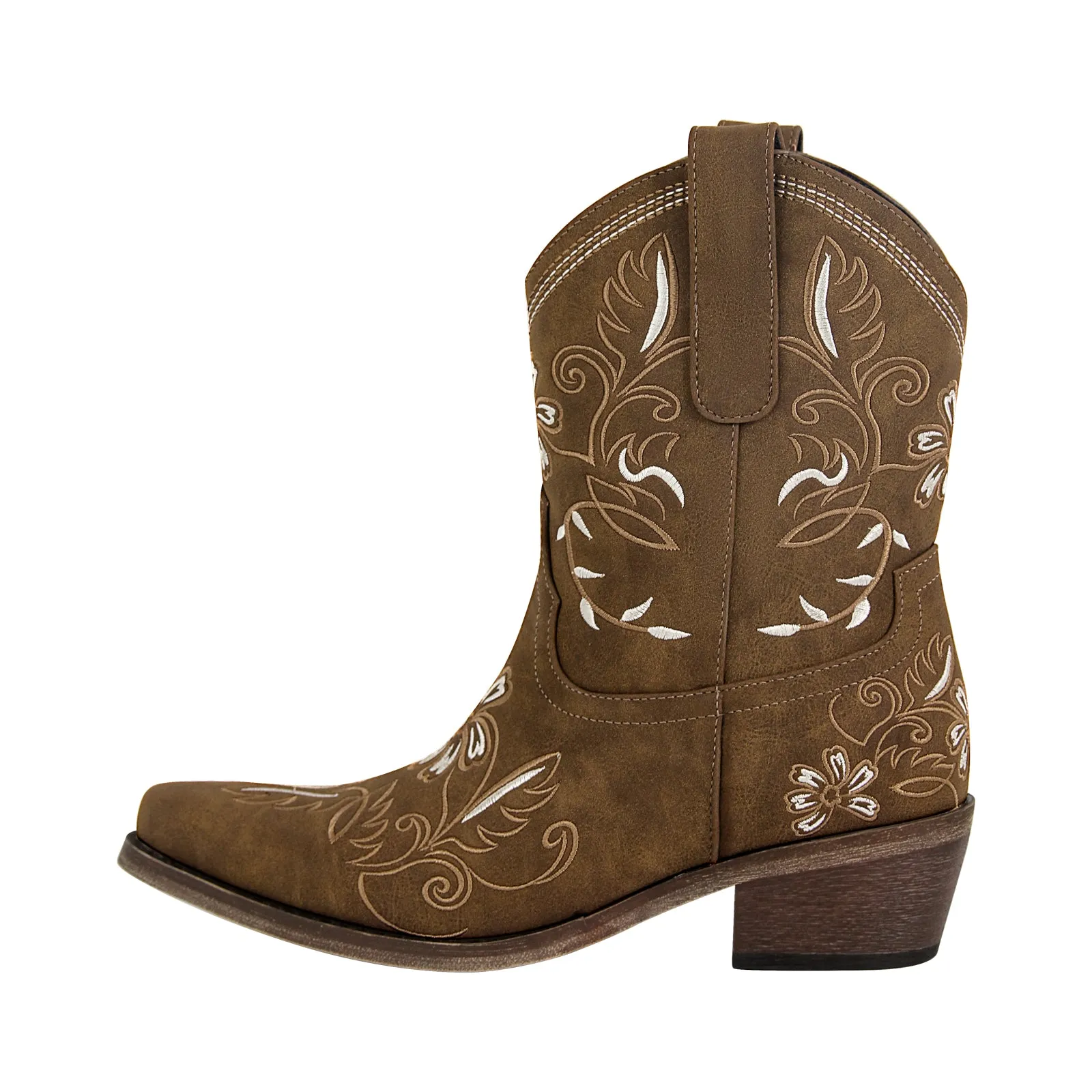 Pointed Toe Embroidery Western Ankle Boots