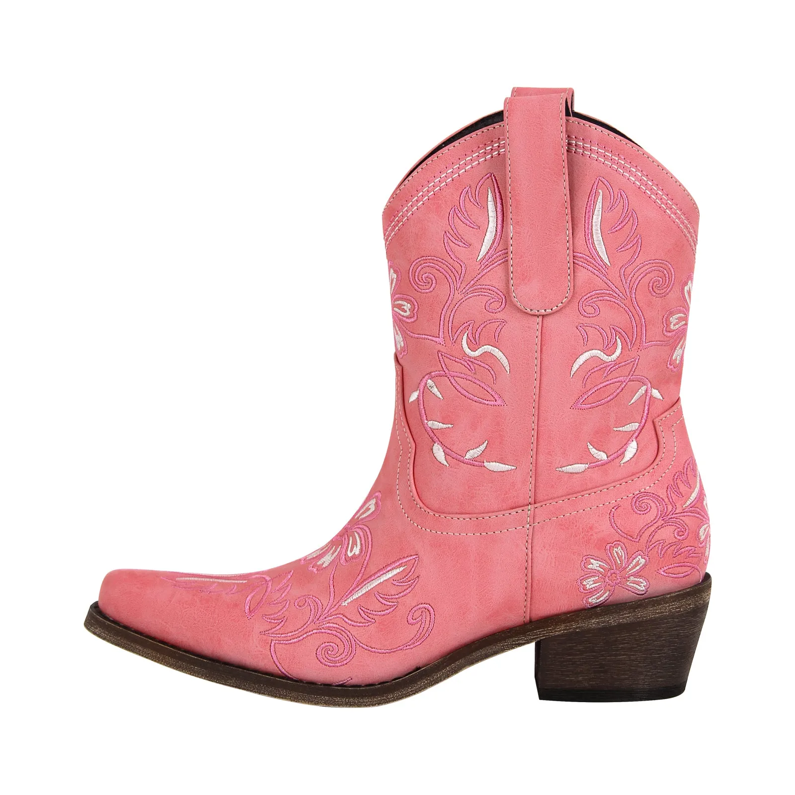 Pointed Toe Embroidery Western Ankle Boots