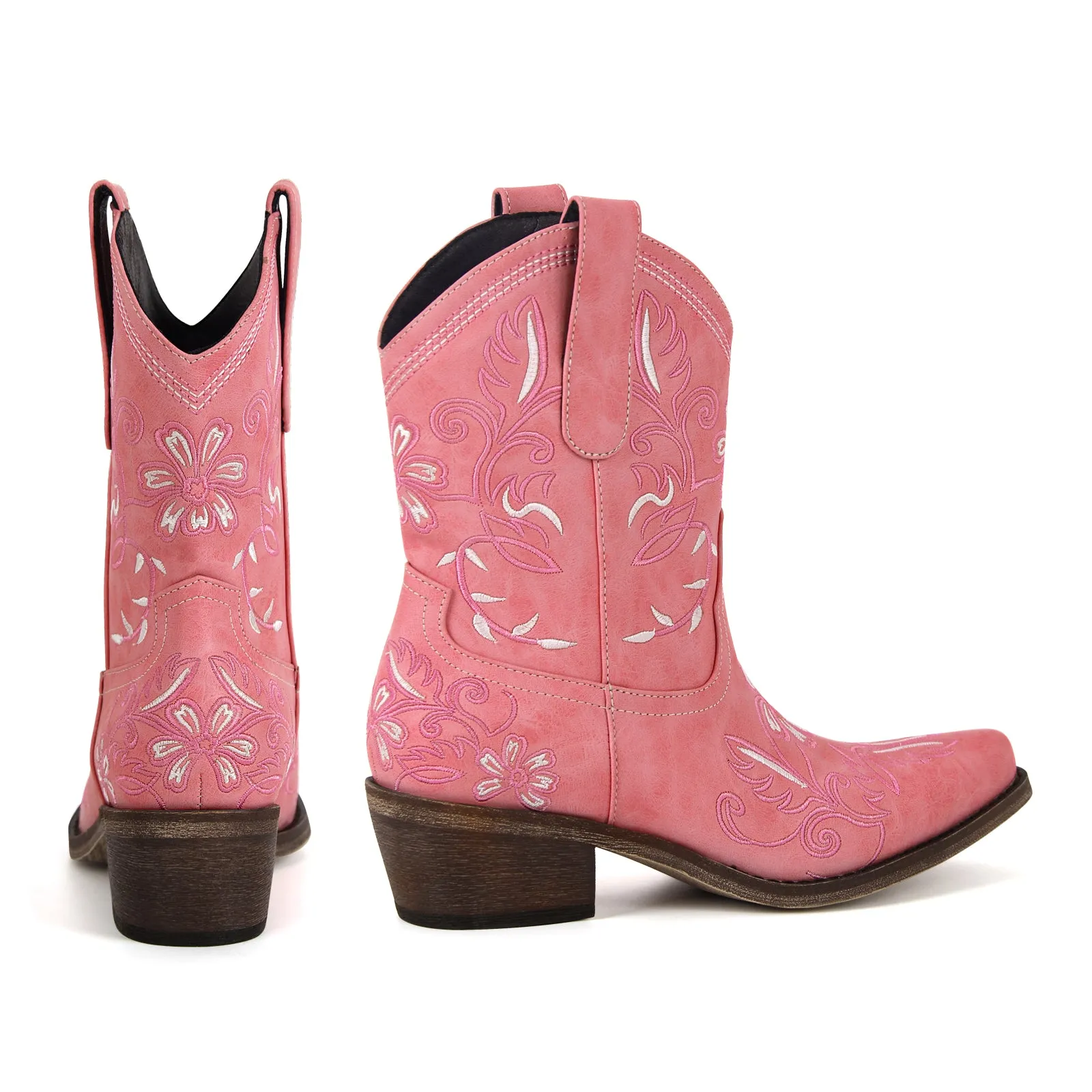 Pointed Toe Embroidery Western Ankle Boots
