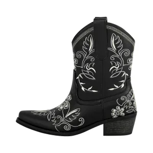 Pointed Toe Embroidery Western Ankle Boots