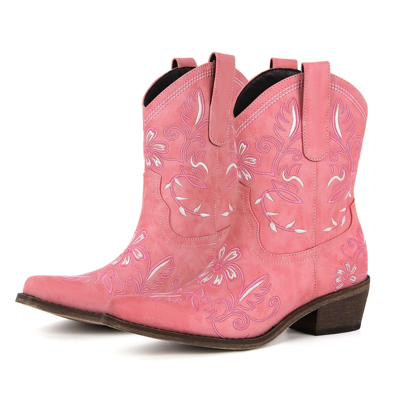 Pointed Toe Embroidery Western Ankle Boots