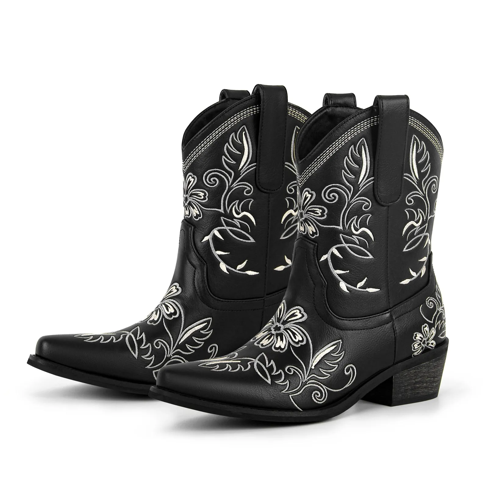 Pointed Toe Embroidery Western Ankle Boots
