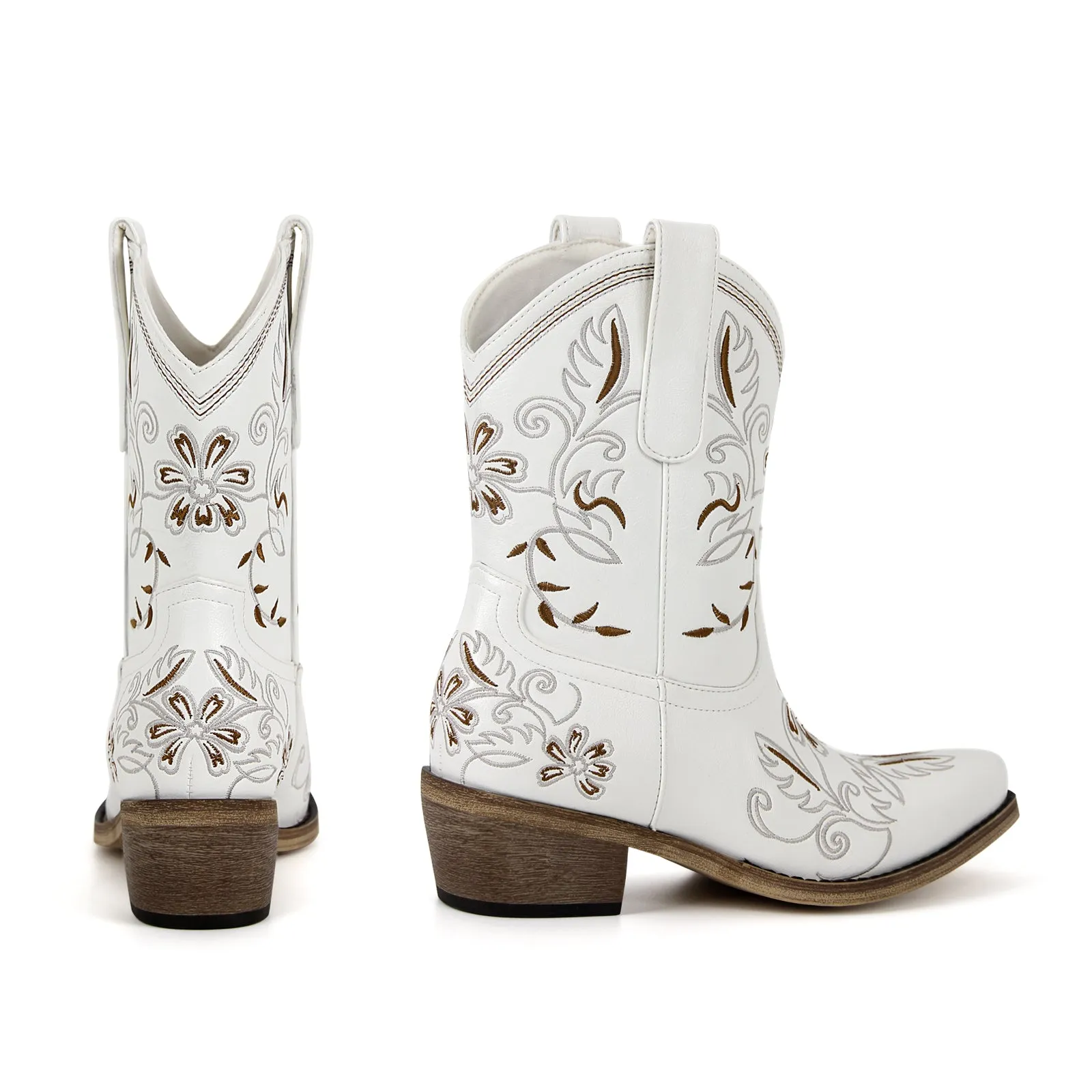 Pointed Toe Embroidery Western Ankle Boots