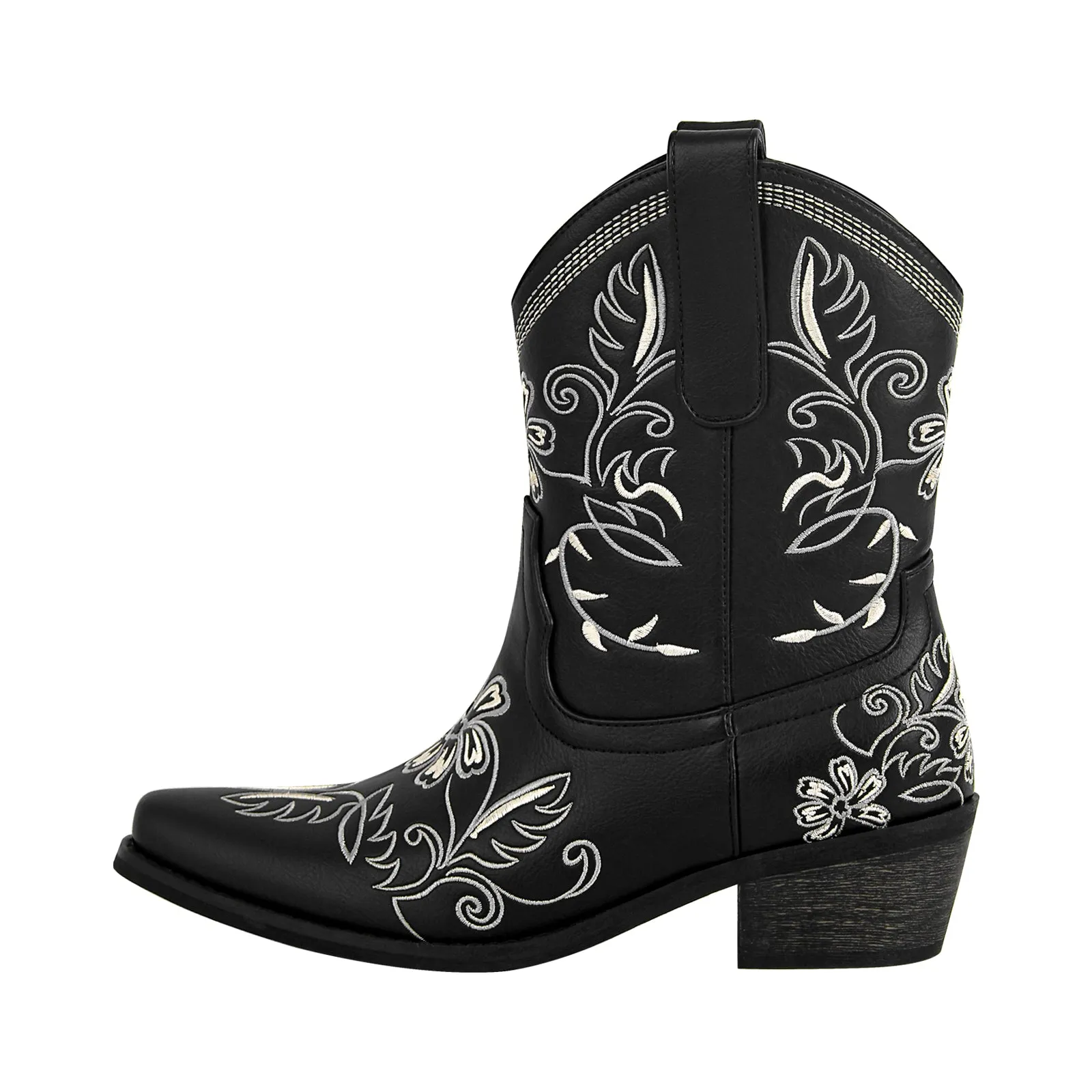 Pointed Toe Embroidery Western Ankle Boots