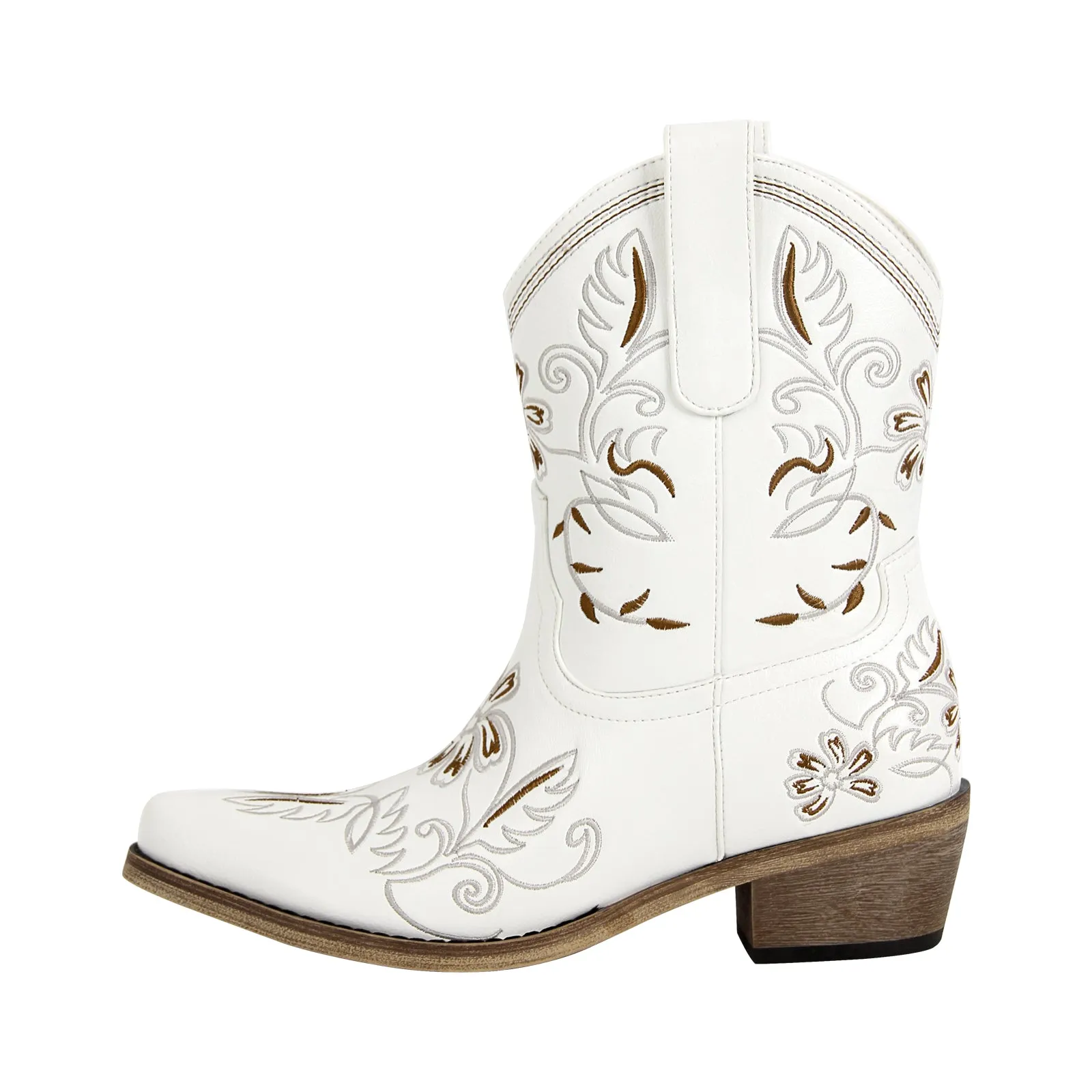 Pointed Toe Embroidery Western Ankle Boots