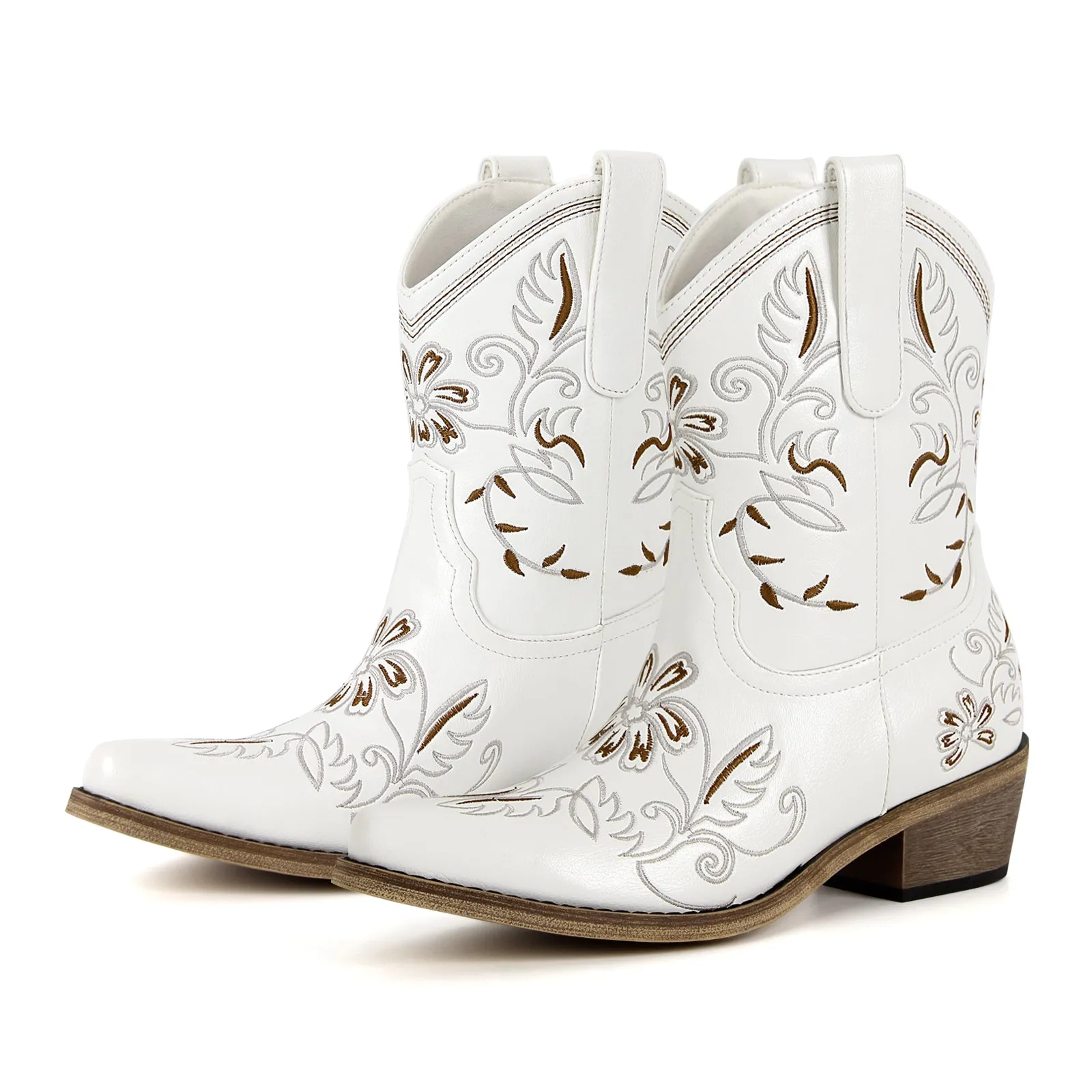 Pointed Toe Embroidery Western Ankle Boots