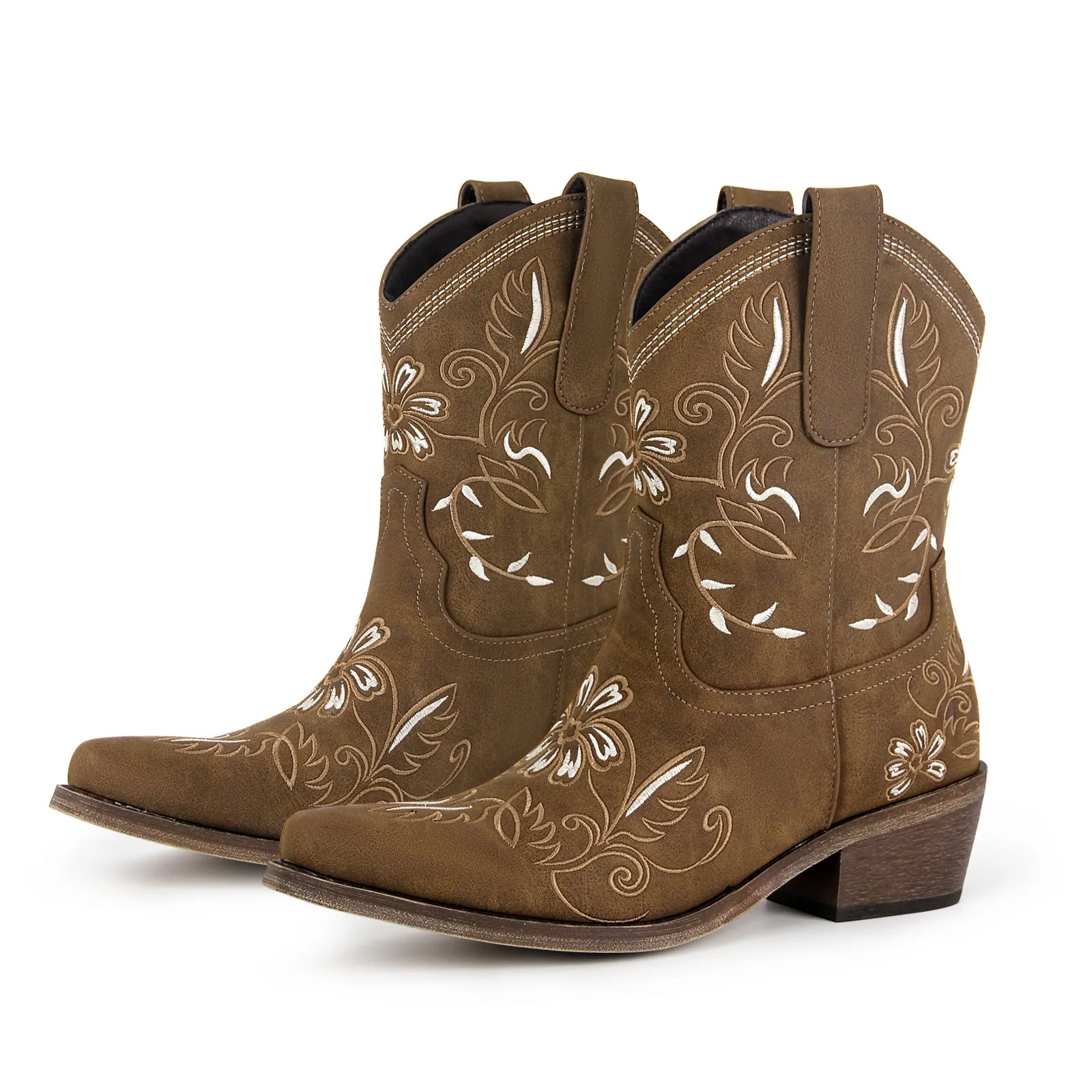 Pointed Toe Embroidery Western Ankle Boots
