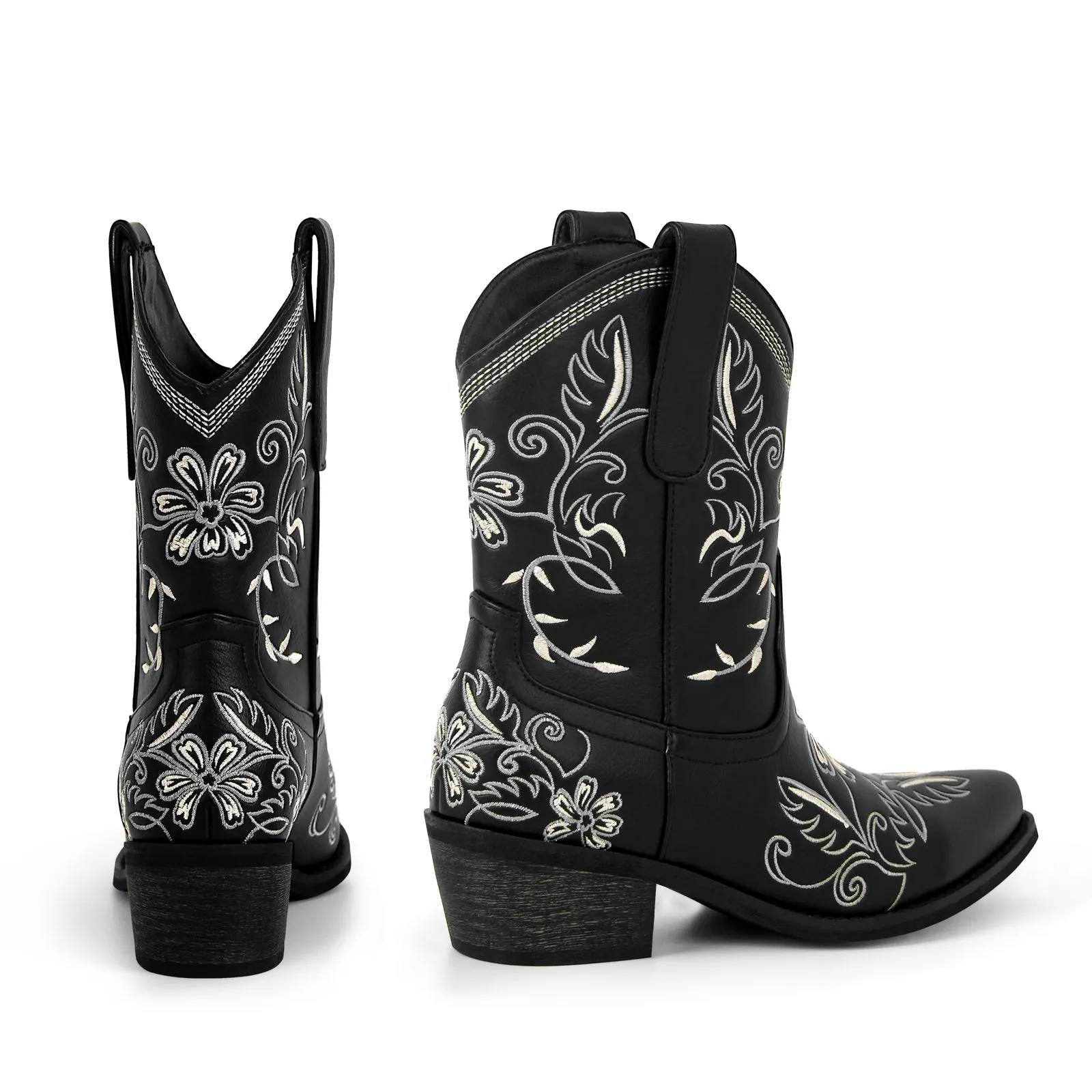 Pointed Toe Embroidery Western Ankle Boots
