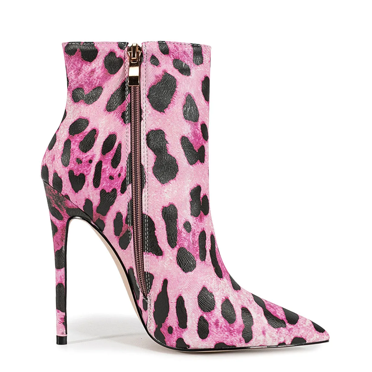 Pointed Toe Leopard High Heel Ankle Boots