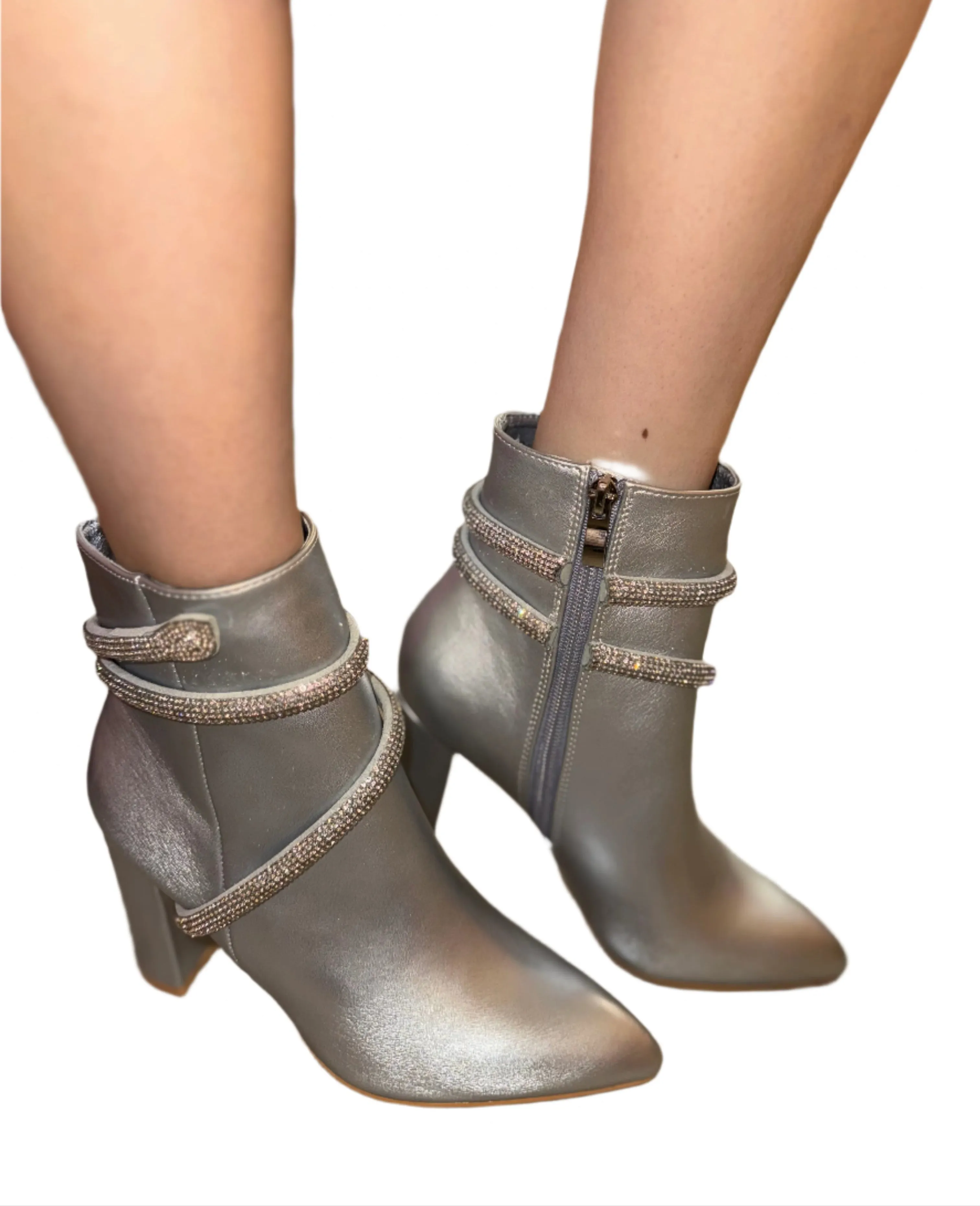POINTED TOE STILETTO ANKLE BOOT WITH RHINESTONE DETAIL PATRICIA