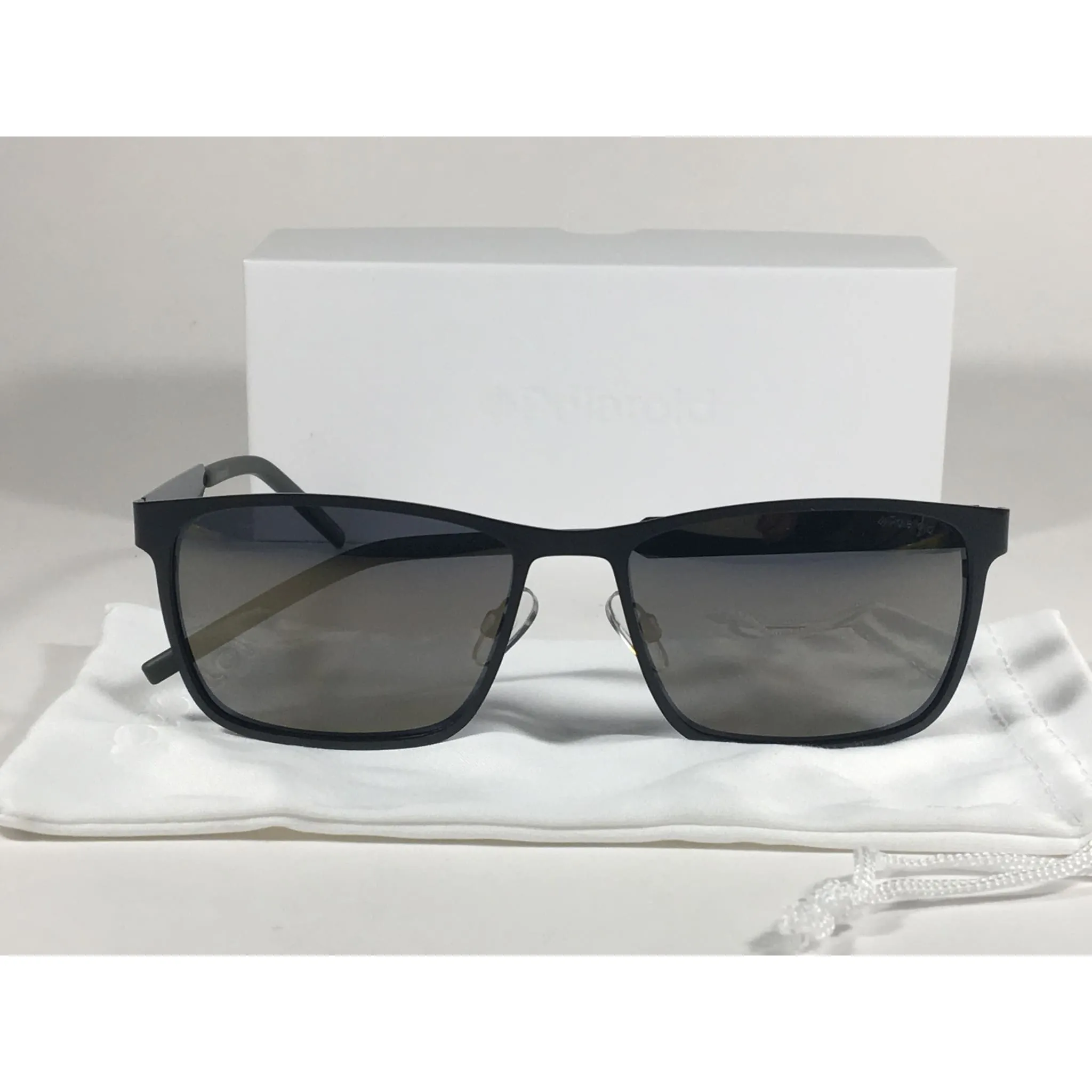 Polaroid Polarized Rectangle Sunglasses Matte Black Steel Frame Gold Gray Mirror Lens PLD2047S 0I46-LM