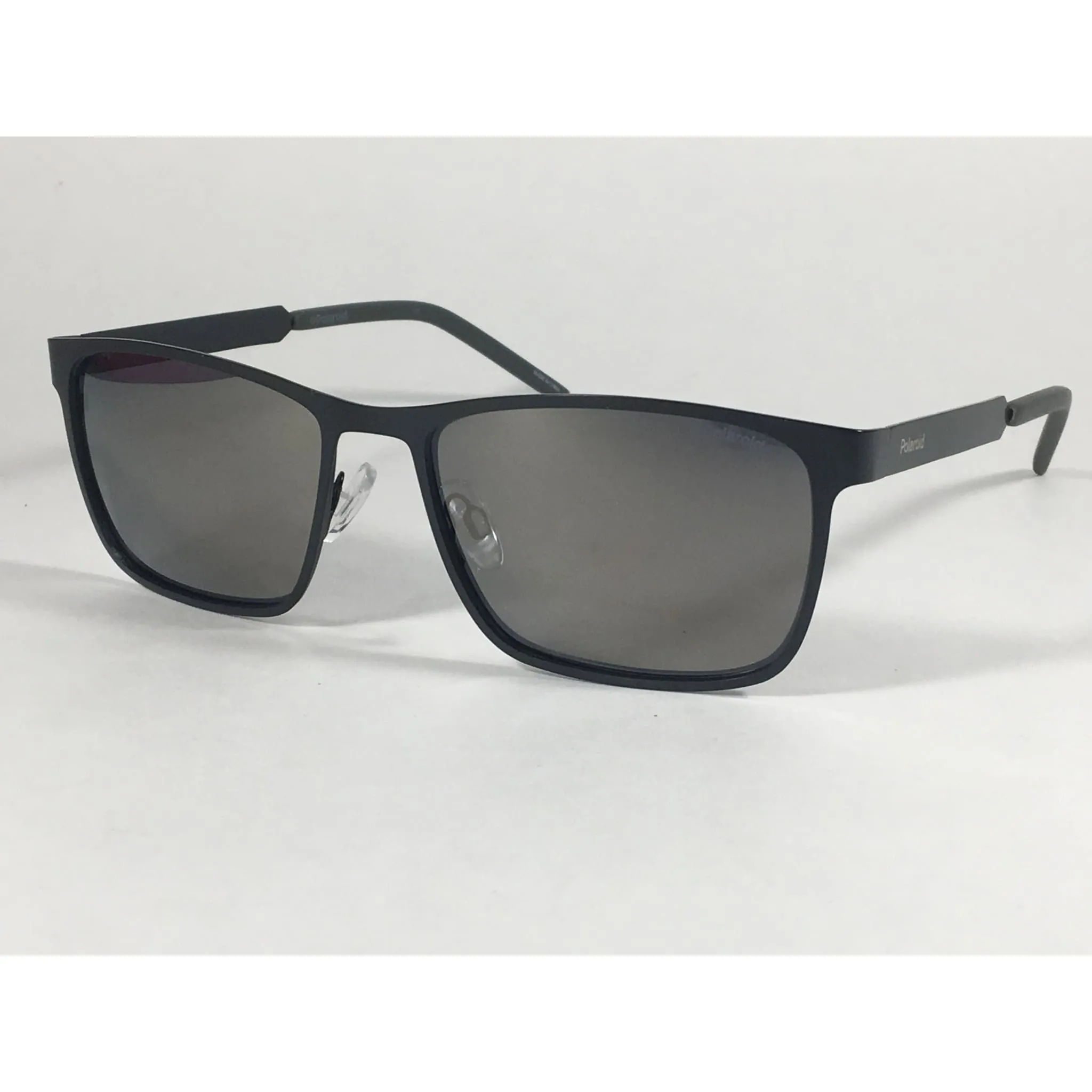 Polaroid Polarized Rectangle Sunglasses Matte Black Steel Frame Gold Gray Mirror Lens PLD2047S 0I46-LM