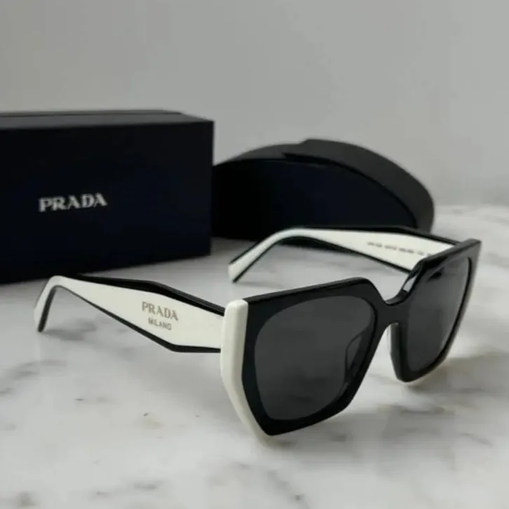 PRADA Acetate Black White Cat Eye Sunglasses