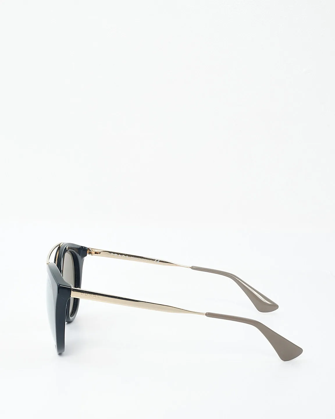 Prada Black and Gold Metal Round Frame Aviator Sunglasses SPR23S