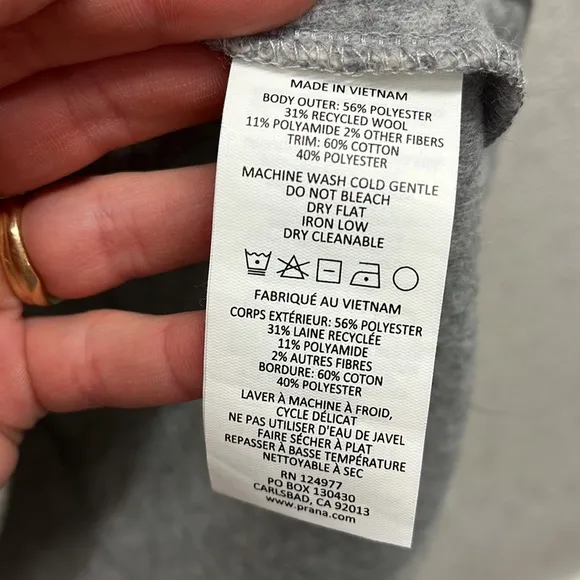 PrAna Mattea Sweater in Light Gray Wool Blend XS
