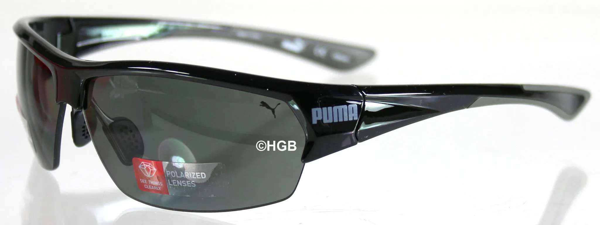 PUMA PU14705A Black Sport Wrap Semi-rimless Polarized Sunglasses GreyLens UNISEX