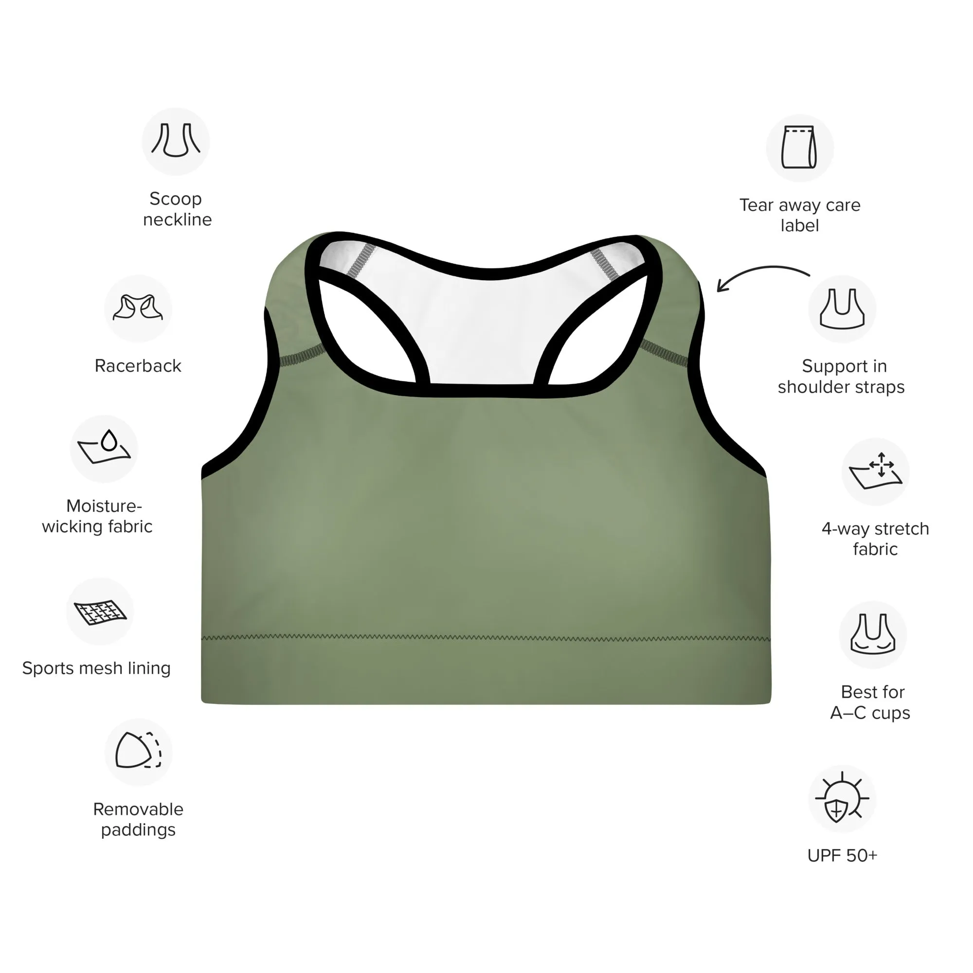 "No B.S." Padded Sports Bra (Camo Green)