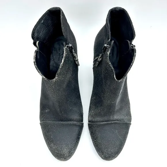 Rag &amp; Bone Margot Black Crackled Leather Block Heel Ankle Boots Size 40 / 10