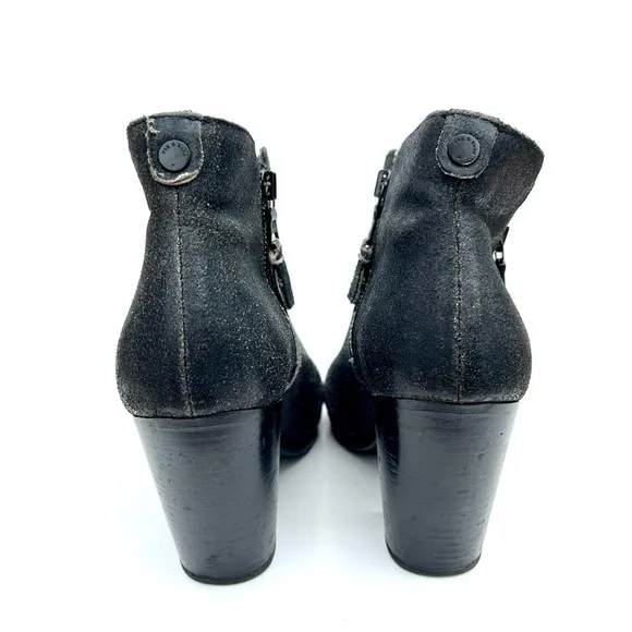 Rag &amp; Bone Margot Black Crackled Leather Block Heel Ankle Boots Size 40 / 10