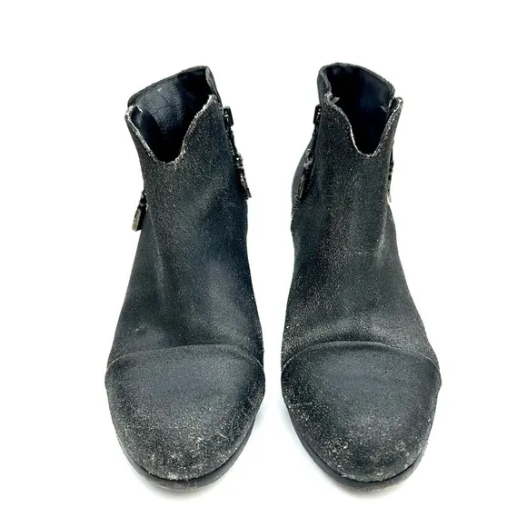 Rag &amp; Bone Margot Black Crackled Leather Block Heel Ankle Boots Size 40 / 10