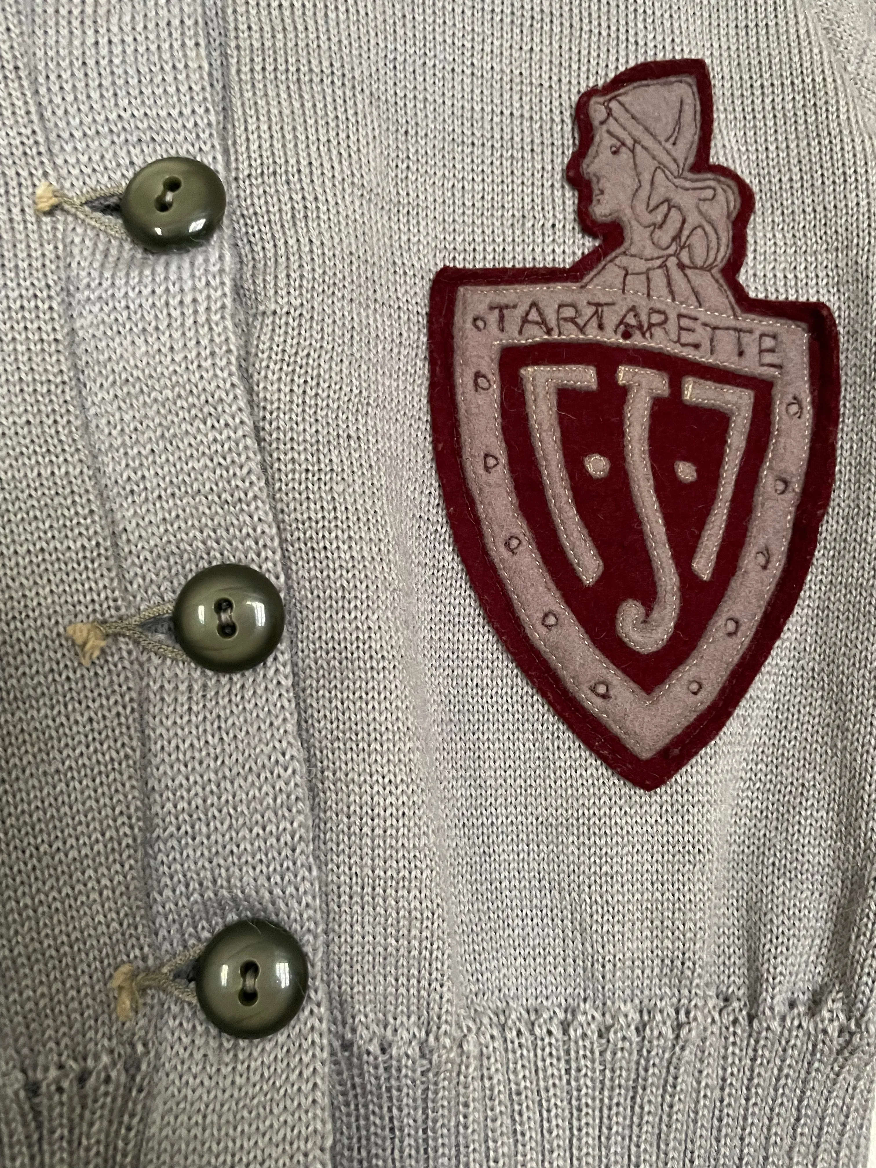 Rare 1930s Womens Periwinkle Wool Knit Collegiate Cardigan